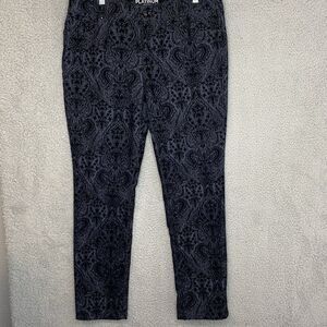 Chicos 2 Jeans Dark WhimsyGoth US 12 Platinum Velvet Flocked Black Denim Stretch